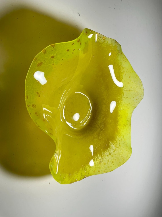 Extra small sunny yellow Handmade Recycled Polymer Wall Flower Art 5 inch- Glass-Look Decor