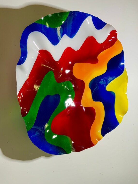 Handmade upcycled polymer wall flower home decor extra large 19” rainbow/white unique gift/colorful wall hanging/Ocean Arts/looks like glass