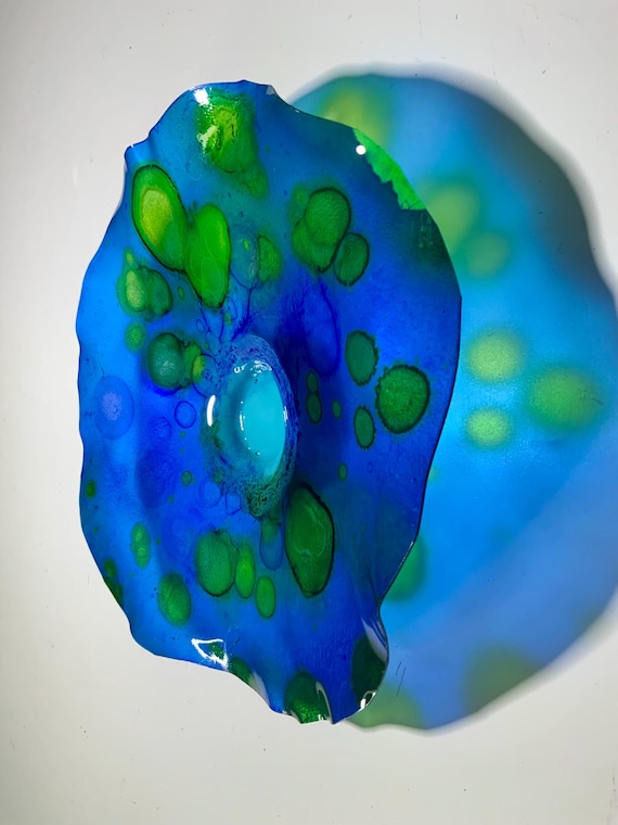 Green and Blue Wall Flower: Eco-Friendly Beach House Decor, 9" Handmade Ocean Art