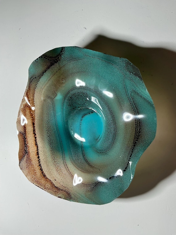 Recycled Polymer Wall Flower Art – brown & teal (5 Inch) with a glass like look