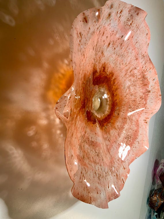 Handmade colorful living room art recycled plastic 19” copper/peach/white looks like glass/collectible CoralREEFlection ART