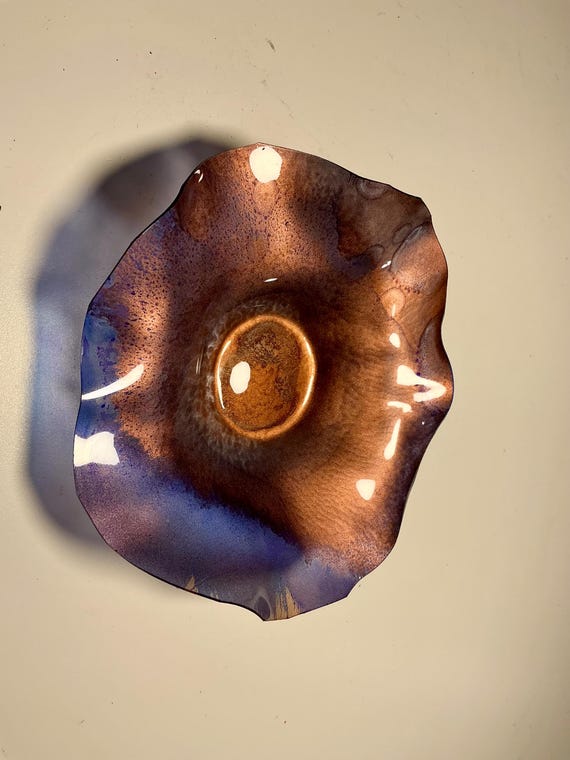 Handmade Recycled Polymer Wall Flower Art (5-inch) – copper and violet - Glass-Look Decor