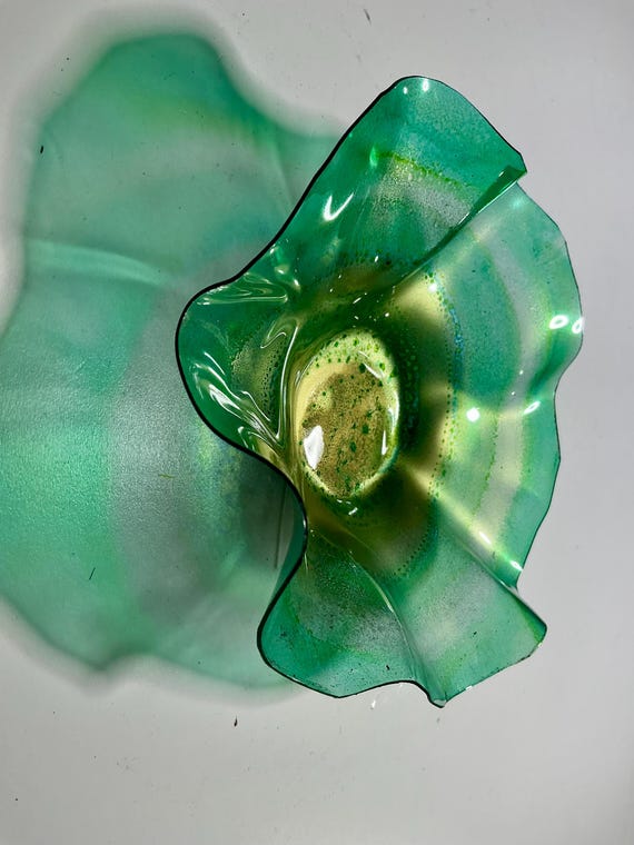 5 Inch Wall Hanging: Handmade sustainable plastic aqua green & gold with Glass Effect