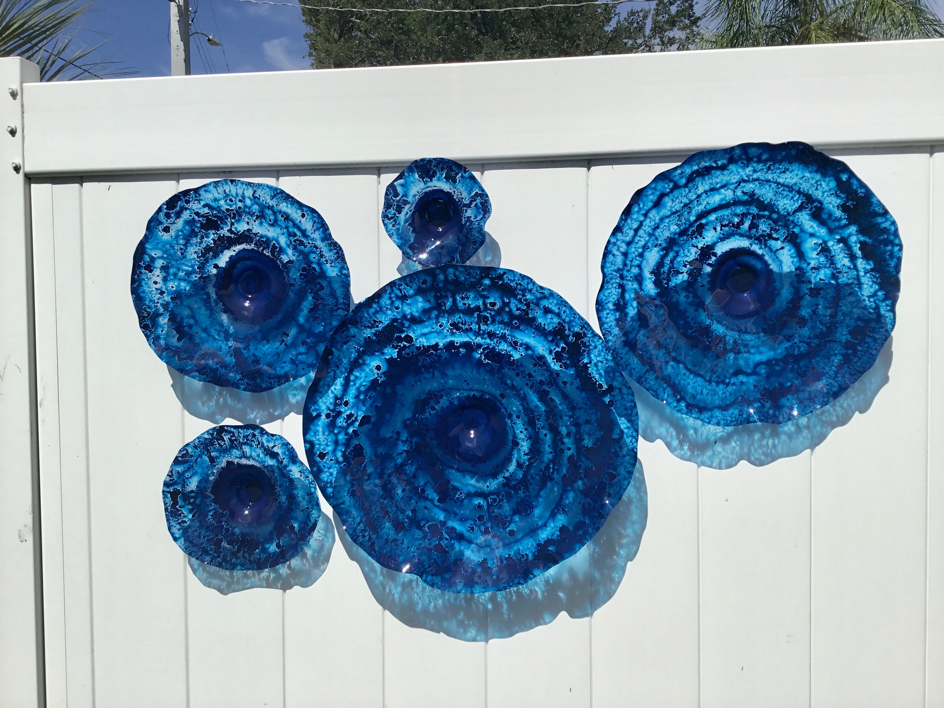 Cobalt blue/navy blue flowers wall art/ceiling mount decor recycled