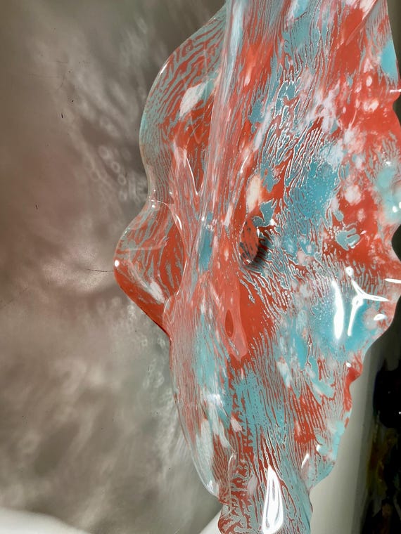 Art for home Large wall flower 16” fine art eco-friendly plastic-coral, aqua and white looks like glass window hanging decor art