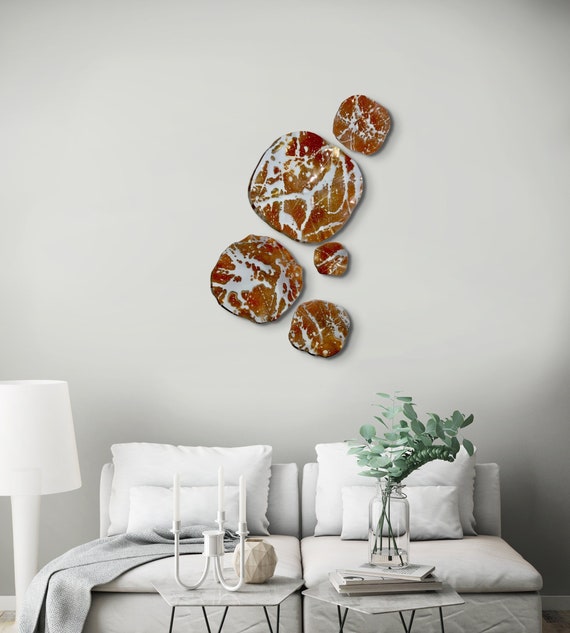 Handmade Recycled Plastic Wall Flower Sculpture: Rust, Cinnamon, White & Gold Home Decor