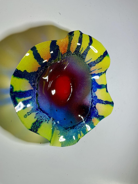 Yellow,red & blue 5” Wall Plate - Handcrafted Decor in Sustainable polymer, Glass-Like Finish