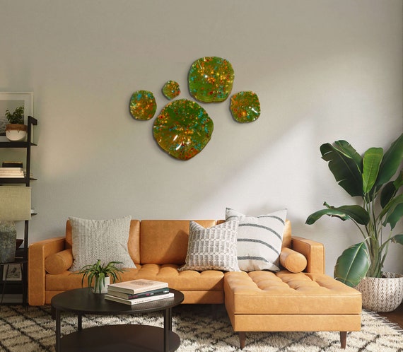 Green/orange/red/aqua/yellow wall flower sculpture 5 handmade beach home decor platter art/eco-friendly plastic looks like glass/ceiling art