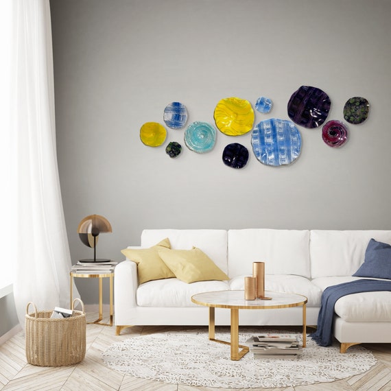 Recycled water bottle wall flower set 11 blue/yellow/purple/green/white handmade beach home decor/looks like glass