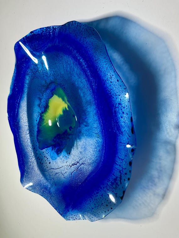 Unique CoralREEFlections 9” Wall Art - Glass-Look Blue & Yellow Decor from Recycled Plastic