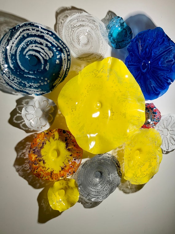 Colorful artist choice wall flower 12 handmade original/beach home decor/recycled plastic- looks like glass/ceiling hanging