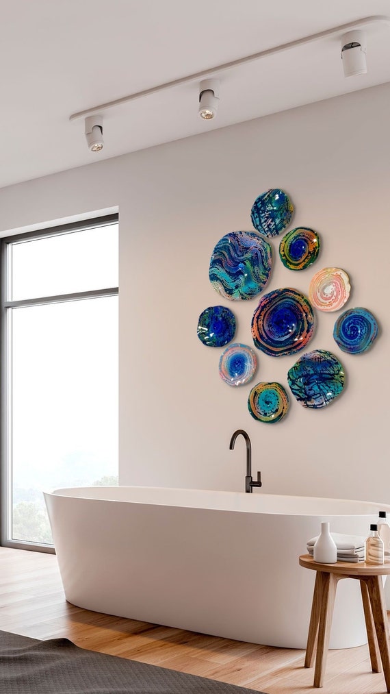 Recycled PET Plastic Flower Wall Art: Boho Rainbow Decor, Set of 10- looks like glass