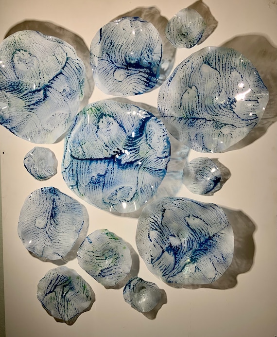 Handmade Ocean Blue Wall Flower Sculptures: Eco-Friendly Beach Home Decor Art