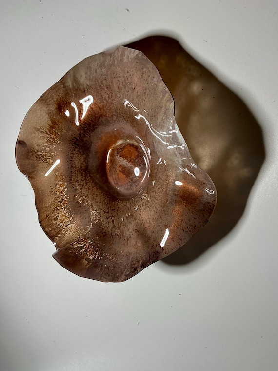 Home decor in neutral. Taupe 5 inch Handmade Recycled Polymer Wall Flower Art- looks like glass