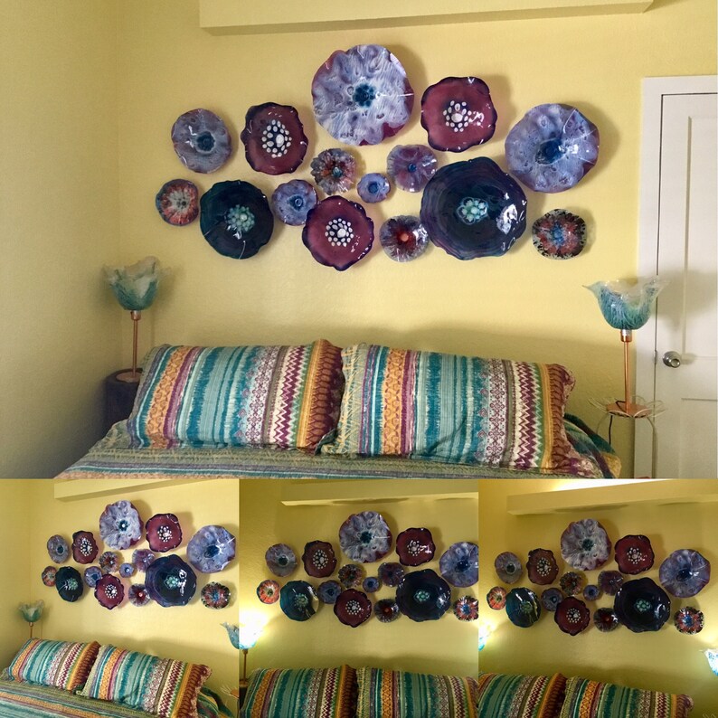 Dark Blue/ Eggplant Purple flowers wall art durable recycled image 8