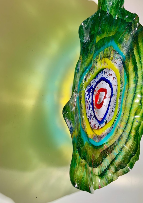 Huge wall art boho home decor XX Large 24” green/turquoise/silver/red/yellow/blue handmade eco-friendly plastic/looks like glass/lightweight