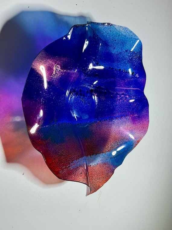 Handcrafted 5 Inch Blue, Terra-cotta, purple Wall Hanging | Upcycled Plastic Art Centerpiece- glass like look