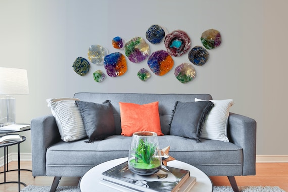 Glass like look handmade Up cycled Plastic Wall Flower Sculpture: Colorful Boho Home Decor Art