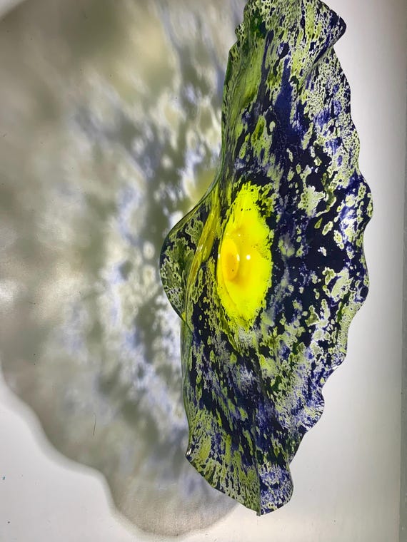 Recycled Plastic Wall Flower Sculpture: Purple & Yellow Home Decor Art, 15"