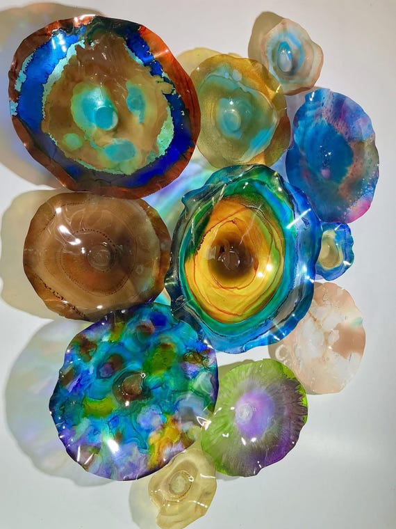 Exclusive Sea Glass Series: Large Wall Mural Set of 11 Handmade up cycled polymer home Decor- colorful mural