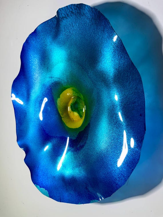 Recycled Plastic Wall Flower: Metallic Blue & Yellow Eco Art