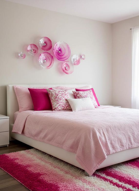 Stunning Pink and Silver Wallflower Set of 8 - Handmade Upcycled Polymer Home Art- glass like look