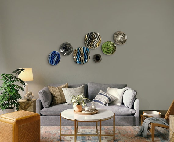 7 piece handmade Metallic black/gold/gray/blue/green/white home decor art/eco-friendly plastic looks like glass/modern living room wall art