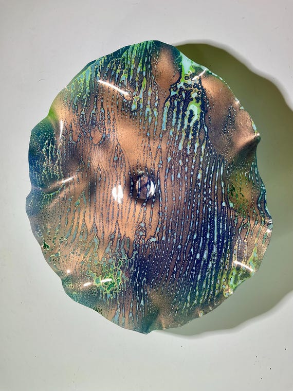 Unique 15" Wallflower Art for Home - Copper Blue & Green, Handmade from Recycled Plastic