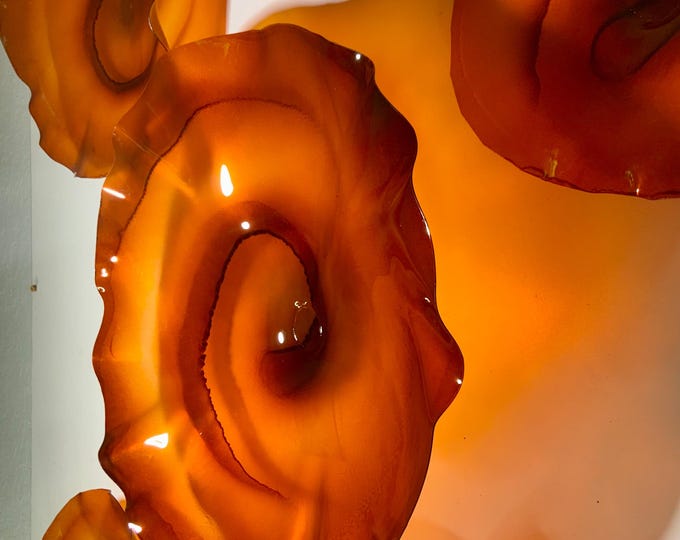 Featured listing image: Recycled plastic Wall flower; amber; burnt orange/handmade looks like glass/home wall hanging decor:You pick size/quantity