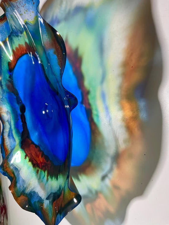 Handcrafted Wallflower 19” in Blue, Orange, Green & Brown - Handmade from Recycled Plastic