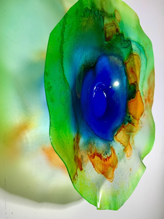 Up cycled Plastic Wall Flower: Green, Blue, Orange - Ocean Arts- glass like finish