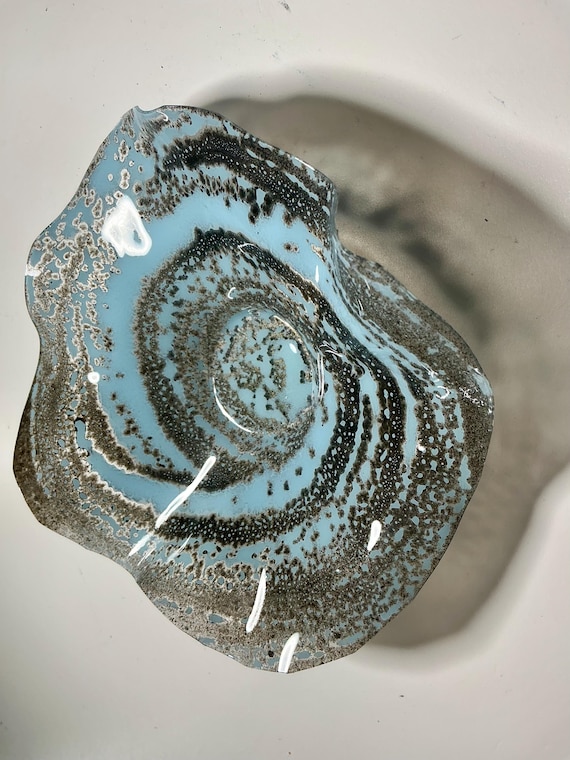 Gray, silver & aqua Home decor Wall flower art- looks like glass- handmade from up cycled Polymer - 5-6 Inch