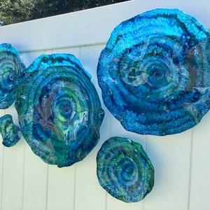 Wall Flower sculpture Teal blue-green recycled plastic looks like glass/wall mount/indoor outdoor/boho wall decor You pick size/quantity image 6