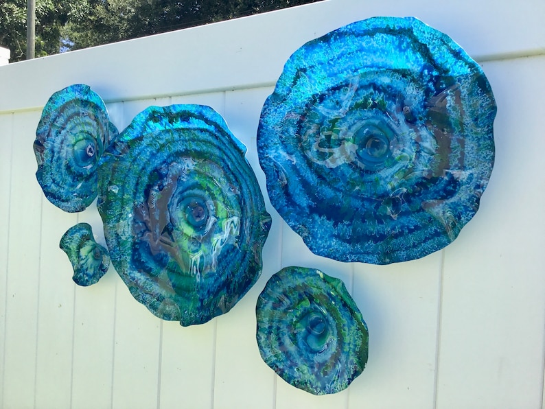 Wall Flower sculpture Teal blue-green recycled plastic looks like glass/wall mount/indoor outdoor/boho wall decor You pick size/quantity image 6