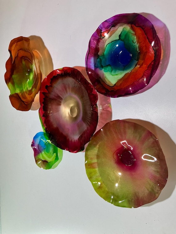 Artisan Upcycled Polymer Set - Five Colorful Pieces: Orange, Green, Pink, Blue & Gold Home Decor