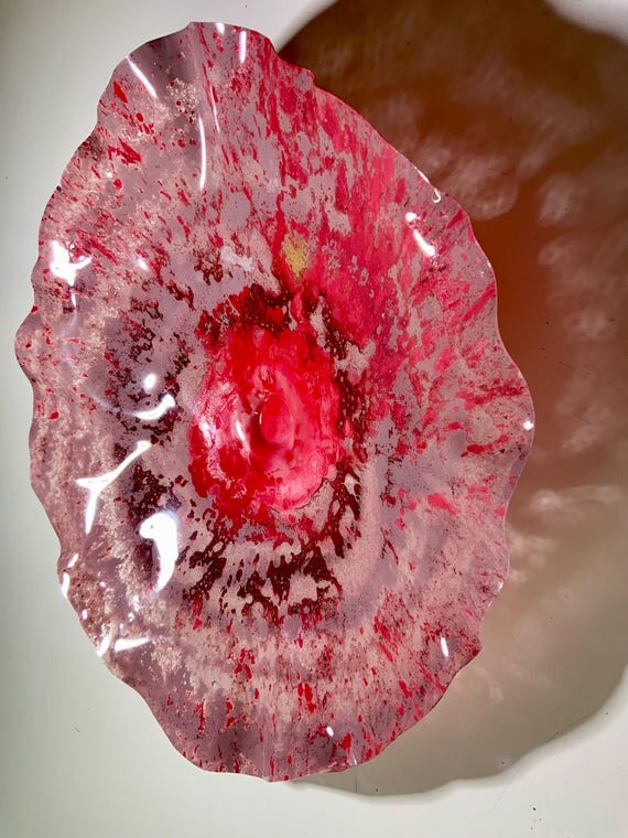 Coralreeflections wall flower x large 19”  handmade home living room/recycled plastic wall art pink/gray/brown looks like glass/eco gift art