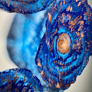 Recycled plastic wall flower Cobalt blue/copper wall hanging/home decor art/you pick size/quantity handmade indoor outdoor/looks like glass image 4