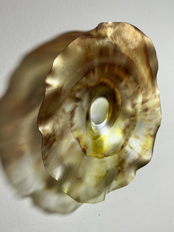 Recycled polymer Wall Flower Art – Glass-Like - gold & silver  8-9” Diameter