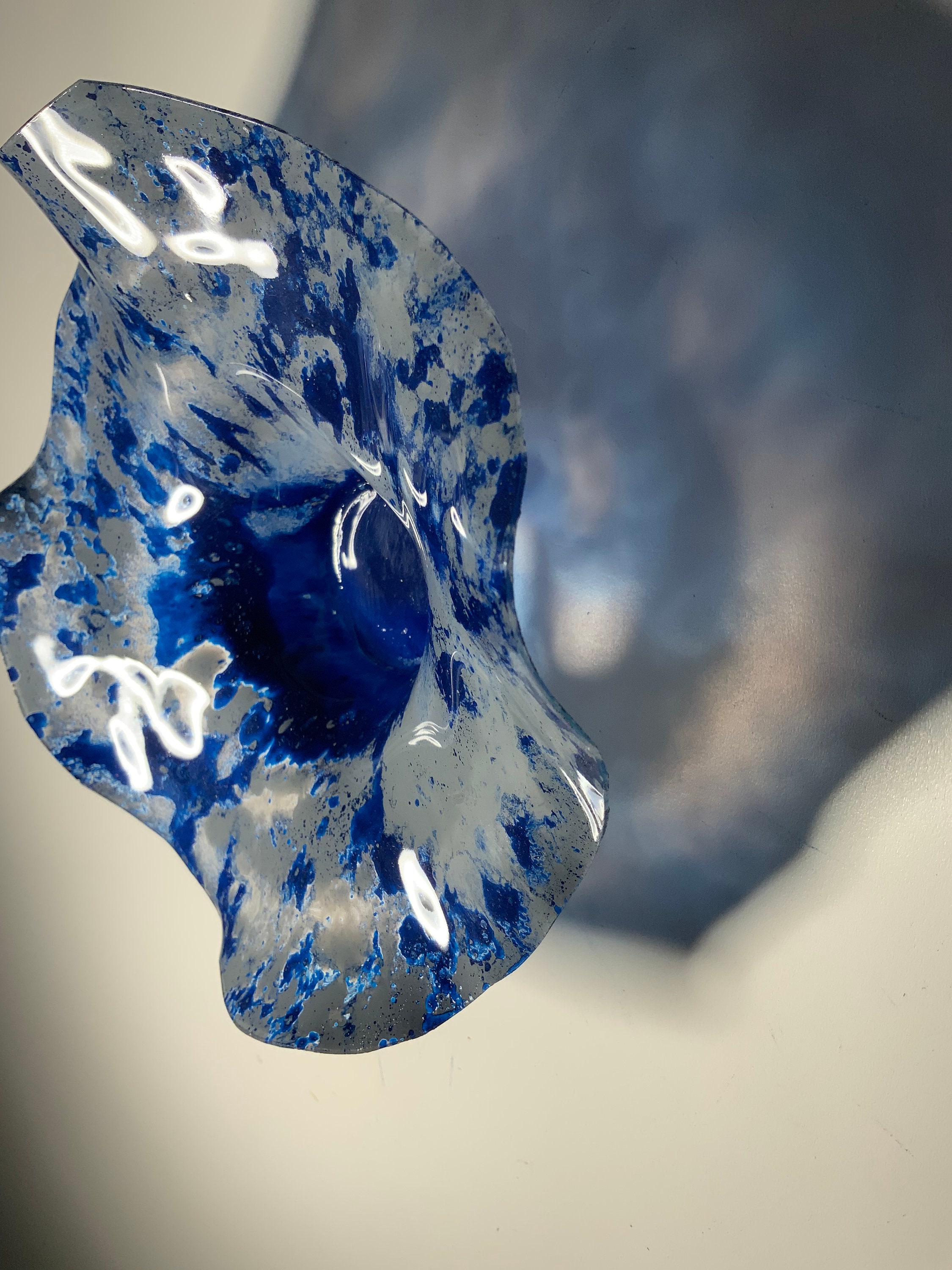 Gray/blue Extra small Wall flower 6” handmade recycled plastic/Looks like glass/bedroom home