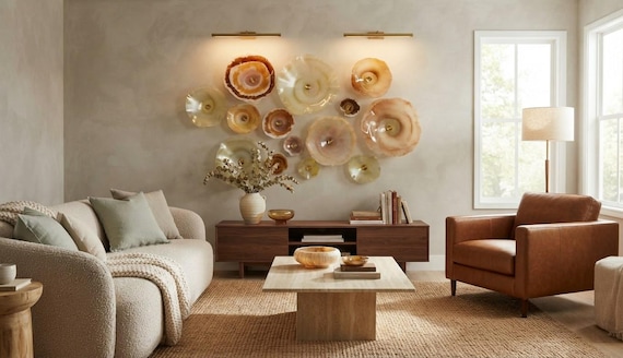 Organic earth tones with neutral sea glass Handmade Wall Flowers by Ocean Arts - Upcycled Polymer - Glass Look Decor