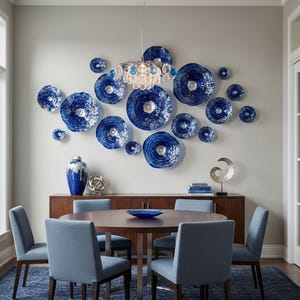 Shades of blue and silver flowers wall art - handmade recycled polymer looks like glass pick your size & quantity image 1