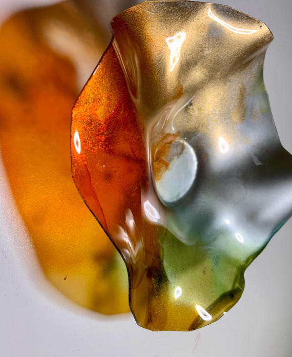 Orange/silver/gold Handmade Wall flower hanging/home decor recycled plastic extra small 5” looks like glass/ patio wall art