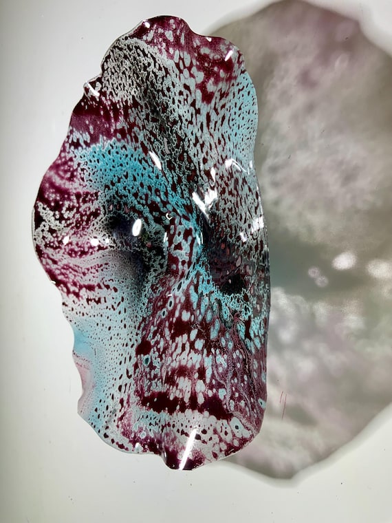 Original Ocean Arts handmade eco friendly plastic wall flower aqua/maroon/black small 9” looks like glass/bedroom home decor