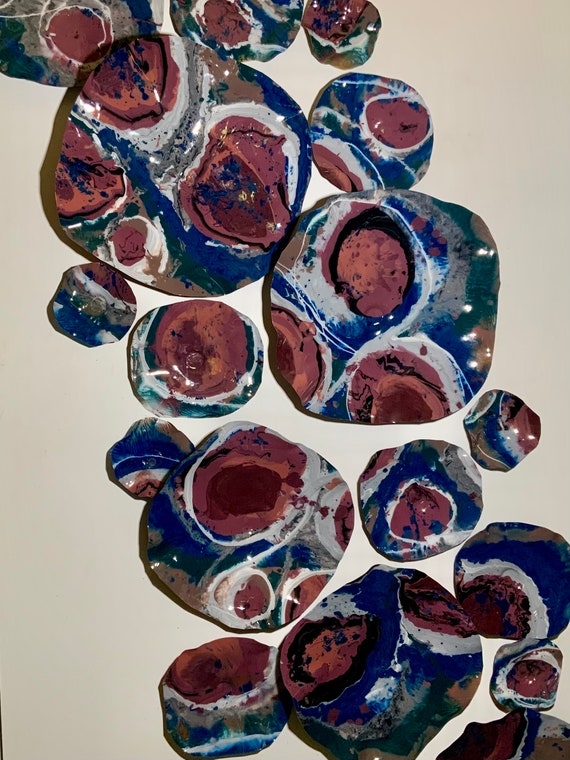 Wall Flower plates 18 terra-cotta/white/green/blue/black/taupe up-cycled plastic looks like glass/large wall mural/southwest home decor art