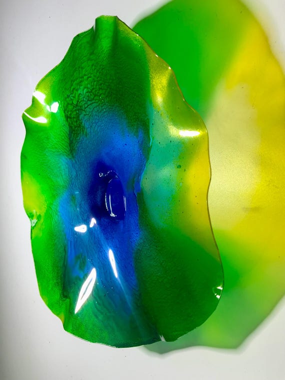 Recycled Plastic Wall Flower: Green, Blue, Yellow Boho Decor