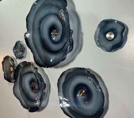 Handmade Black Charcoal Wallflower | One-of-a-Kind Upcycled Polymer Art -look like glass | you choose Size & Quantity