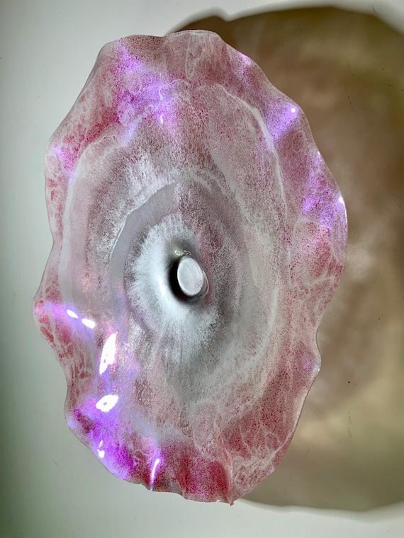 Ocean Arts wall hanging shabby chic living room home decor/handmade recycled plastic 15” pink/silver/looks like glass/outdoor wall Mount