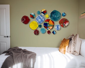 Colorful Wall - artist choice 17, handmade original upcycled plastic- boho home, large wall mural art- looks like glass