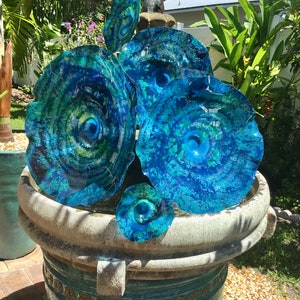Wall Flower sculpture Teal blue-green recycled plastic looks like glass/wall mount/indoor outdoor/boho wall decor You pick size/quantity image 8
