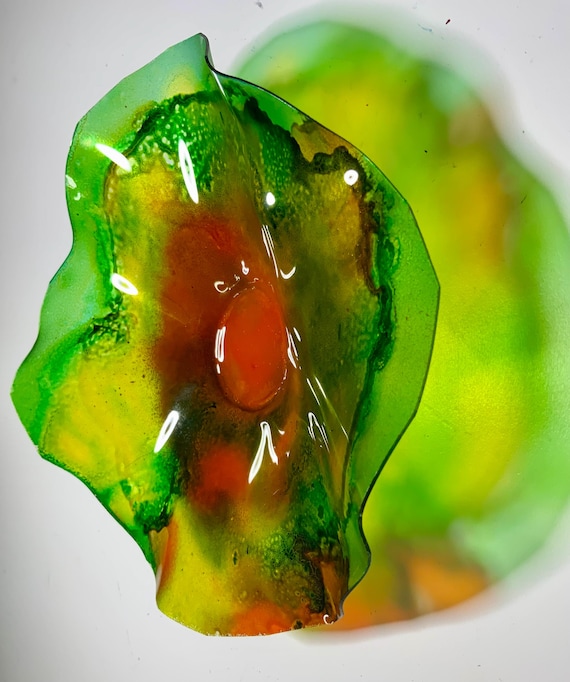 Recycled polymer wall flower extra small 5” green/orange looks like glass/outdoor poolside art/unique home wall decor